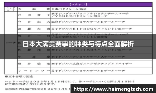 日本大满贯赛事的种类与特点全面解析